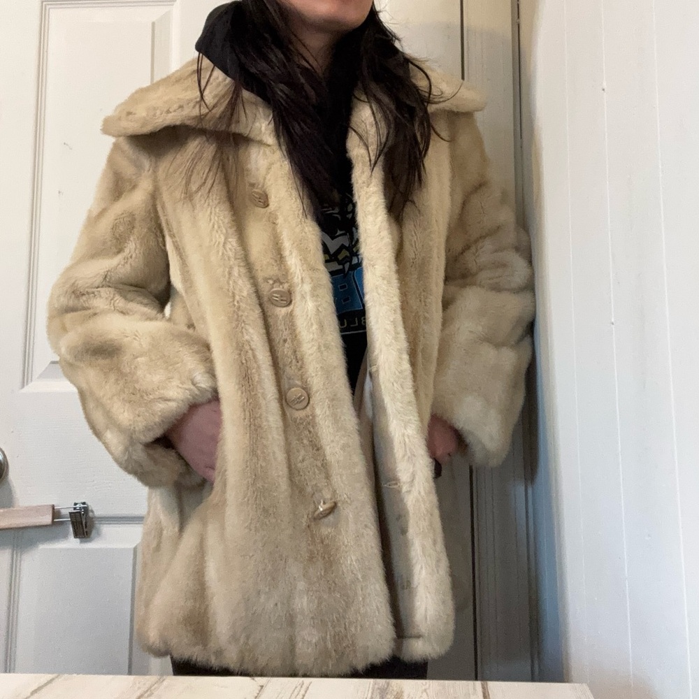 Vintage Tan Faux Fur Coat Tissavel France